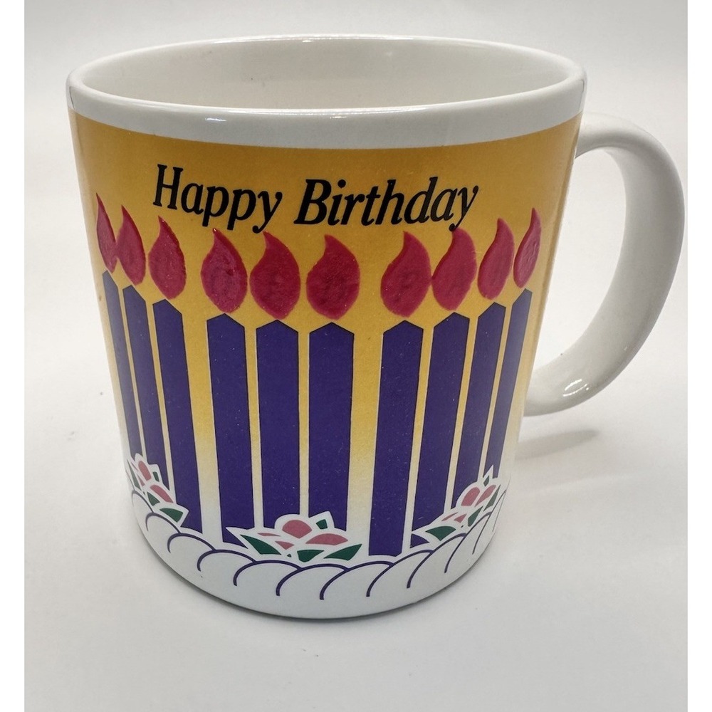 Happy‎ Birthday Coffee Mug Changes Colors Vintage Colorful Gift Candles
